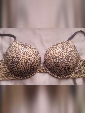 PINK Victoria's Secret Leopard Print Strapless Push-Up Bra - Tan & Black